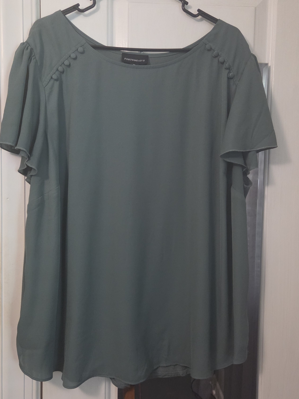 Fortune + Ivy Sage Green Flutter Sleeve Blouse